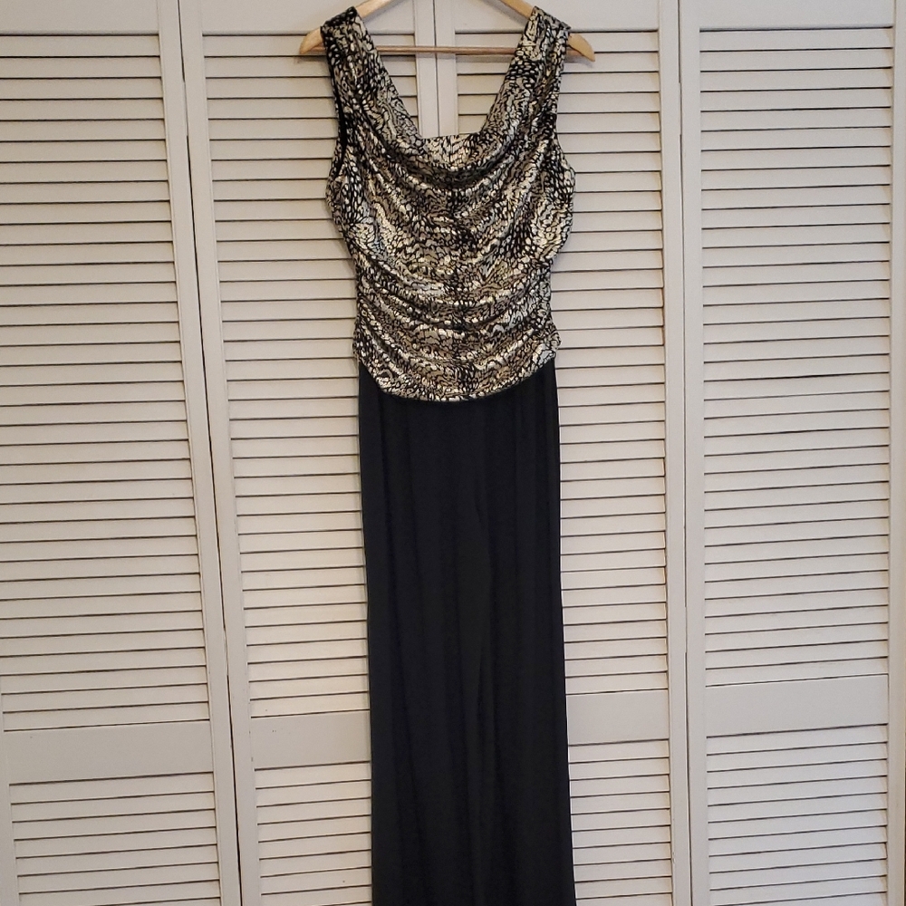 R&M Richards Black and Gold Pantsuit Jumpsuit, Size 12 Petite